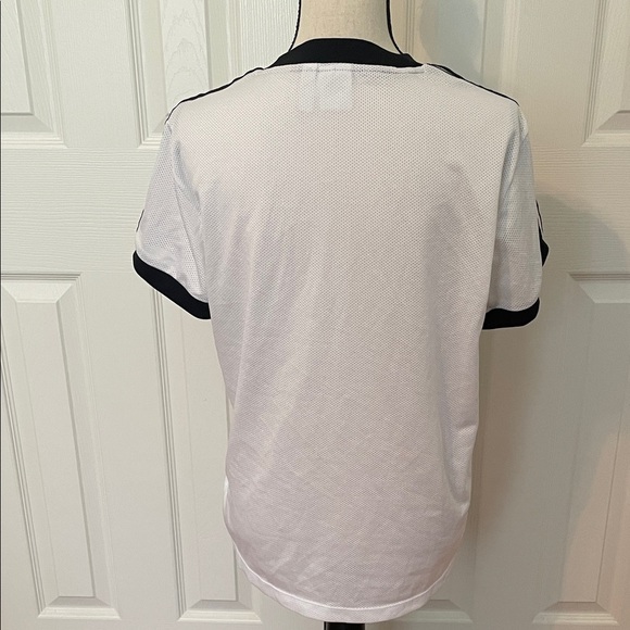 Adidas Women's White and Black Three Stripe Short Sleeve Netted Tee EUC - Picture 10 of 10